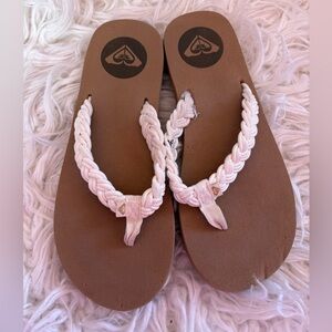 Roxy Braided Rope Flip Flop Sandals Tan/White Size 8